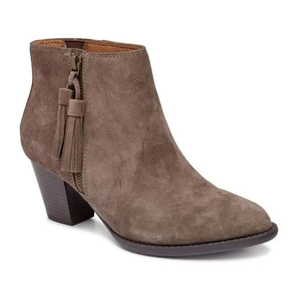 NEW Vionic Madeline Ankle Boots Booties Suede Leather Tassel Greige 8.5